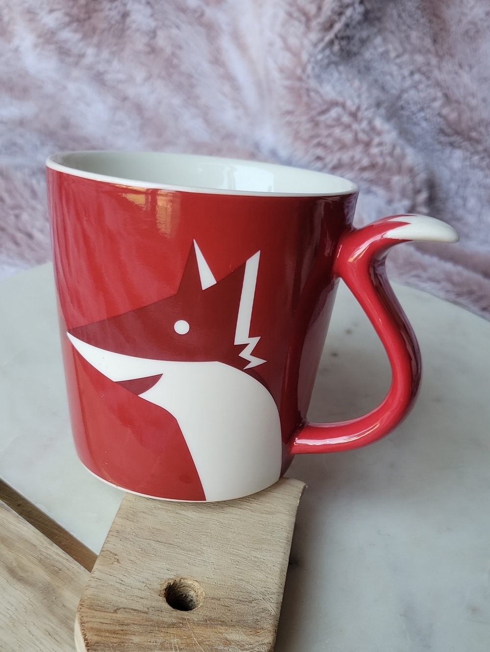Starbucks Red Ceramic Fox Mug with Tail Handle